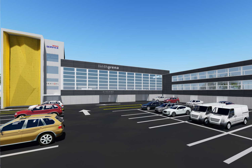 Näfels GL, centre sportif Lintharena, modèle 3D issu d'un relevé topographique, HMQ AG