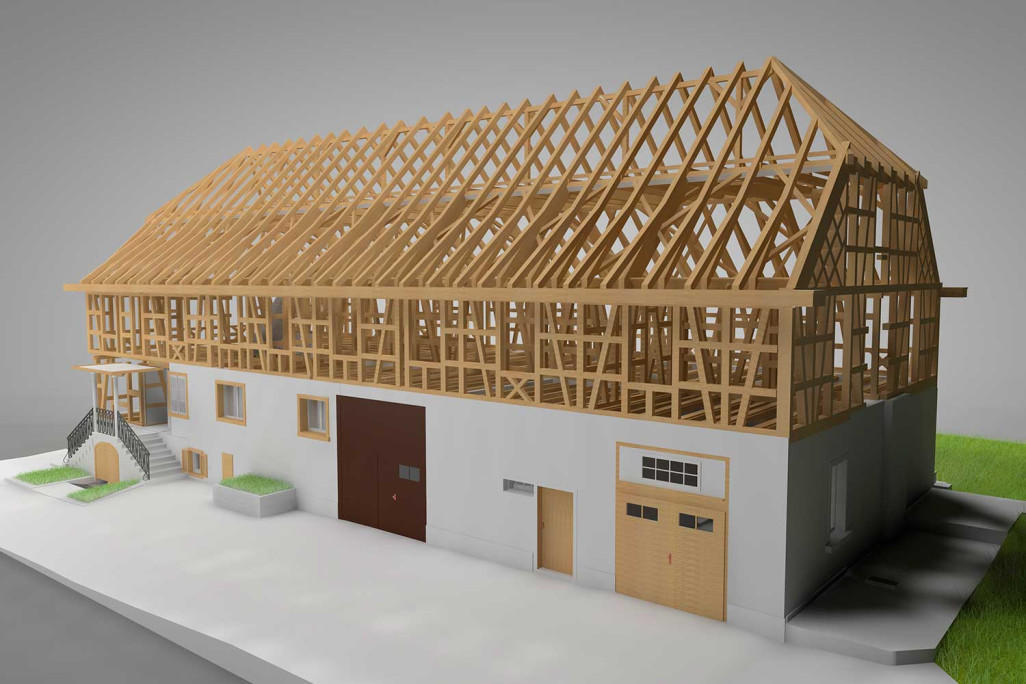 Modèle 3D avec charpente apparente, HMQ AG