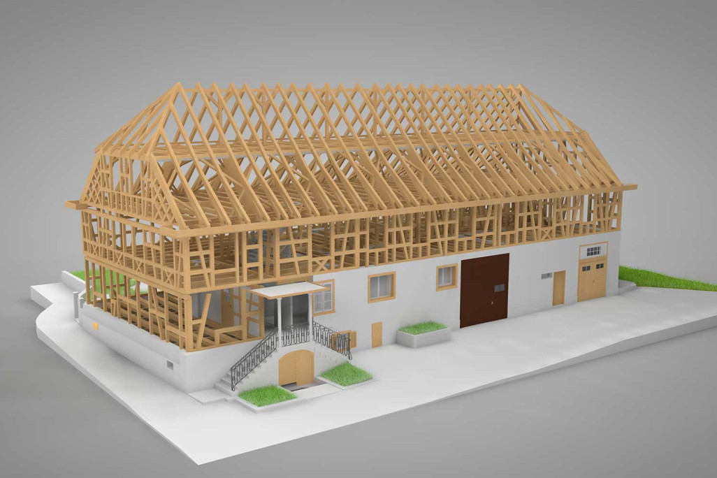 Modèle 3D avec charpente apparente, HMQ AG