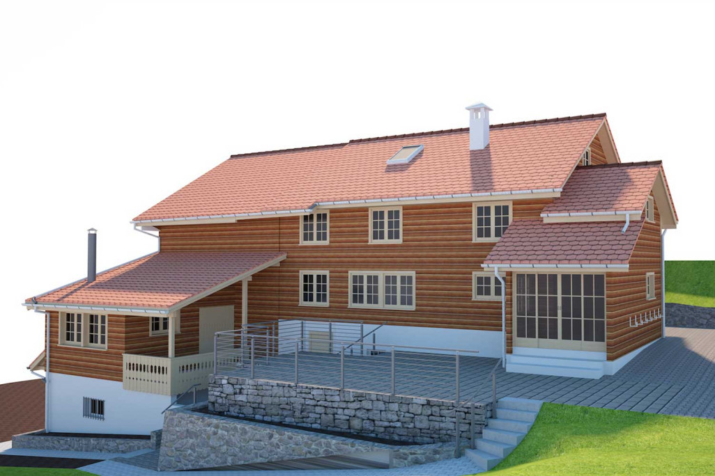 Maquette 3D d'une ferme avec grange, HMQ AG