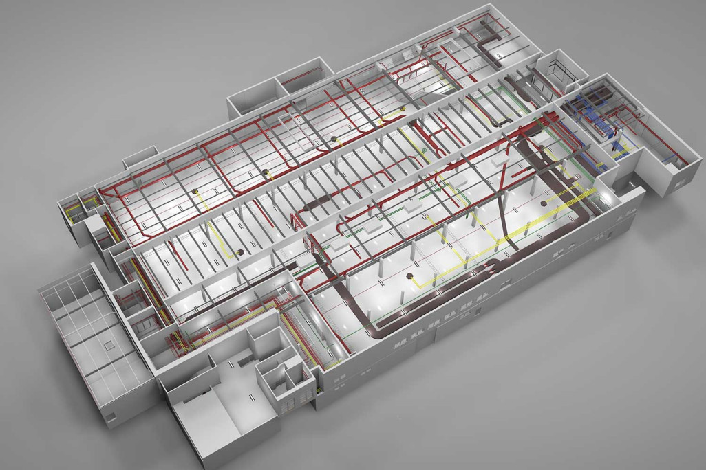 Modélisations 3D de conduites provenant de Aufnahmen, Migros, HMQ AG