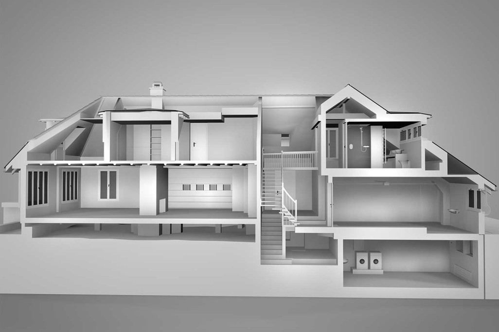 Coupe du bâtiment en CAO 3D Modèle 3D, HMQ AG