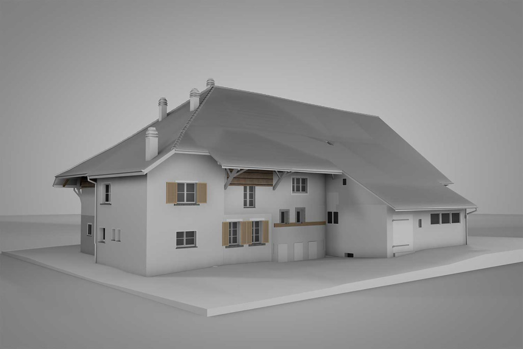 Oberglatt ZH, ferme avec grange, modèle 3D, HMQ AG