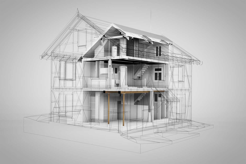 Maison à colombages, modèle CAO 3D, HMQ AG