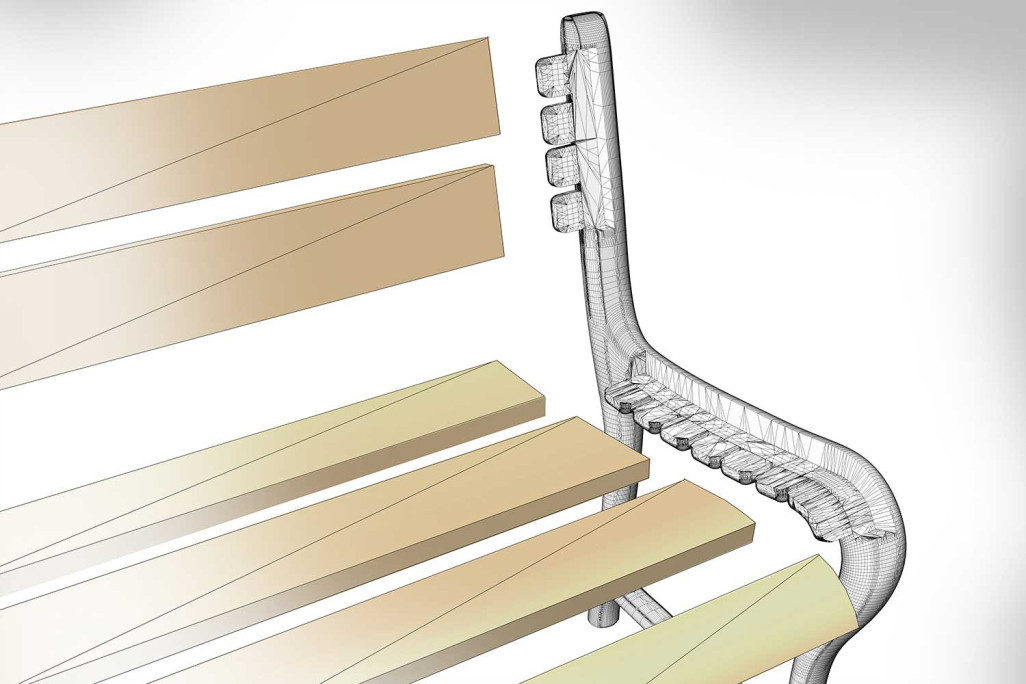 Modèle 3D, élément de banc avec dossier, HMQ AG