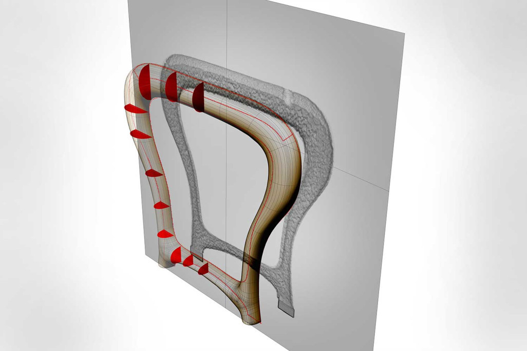 Modélisation 3D, élément de banc sans dossier à partir d'un nuage de points, HMQ AG