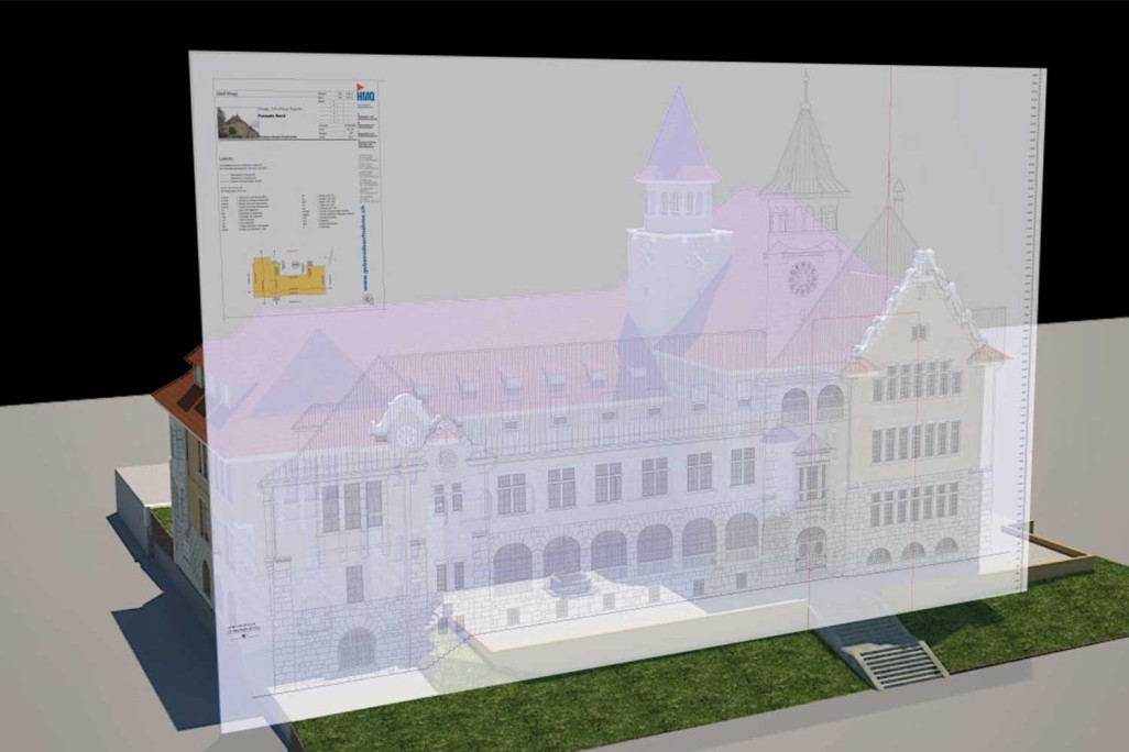 Brugg AG, école Stapfer, plan de façade en 2D à partir d'un modèle 3D