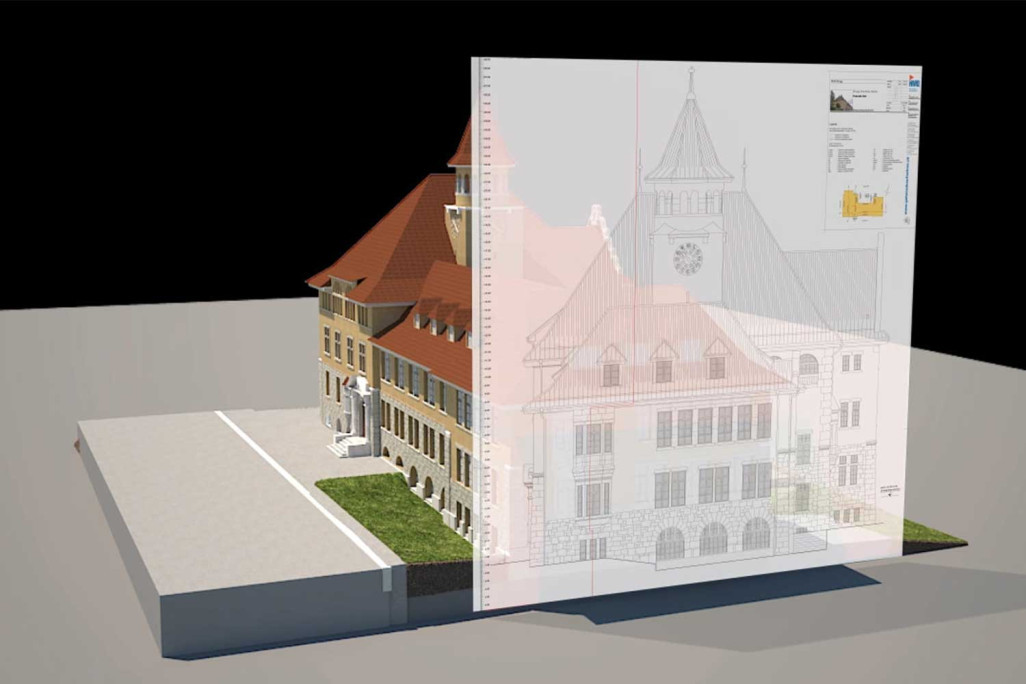 Brugg AG, école Stapfer, plan de façade en 2D à partir d'un modèle 3D