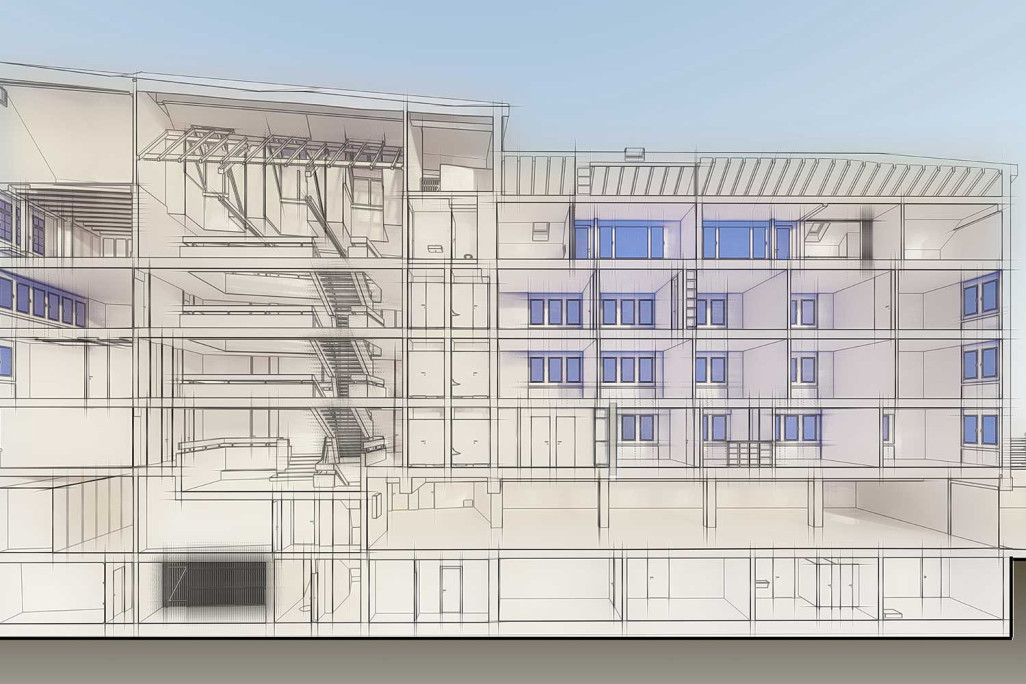 Mairie de Thusis, modélisation 3D en coupe, HMQ AG