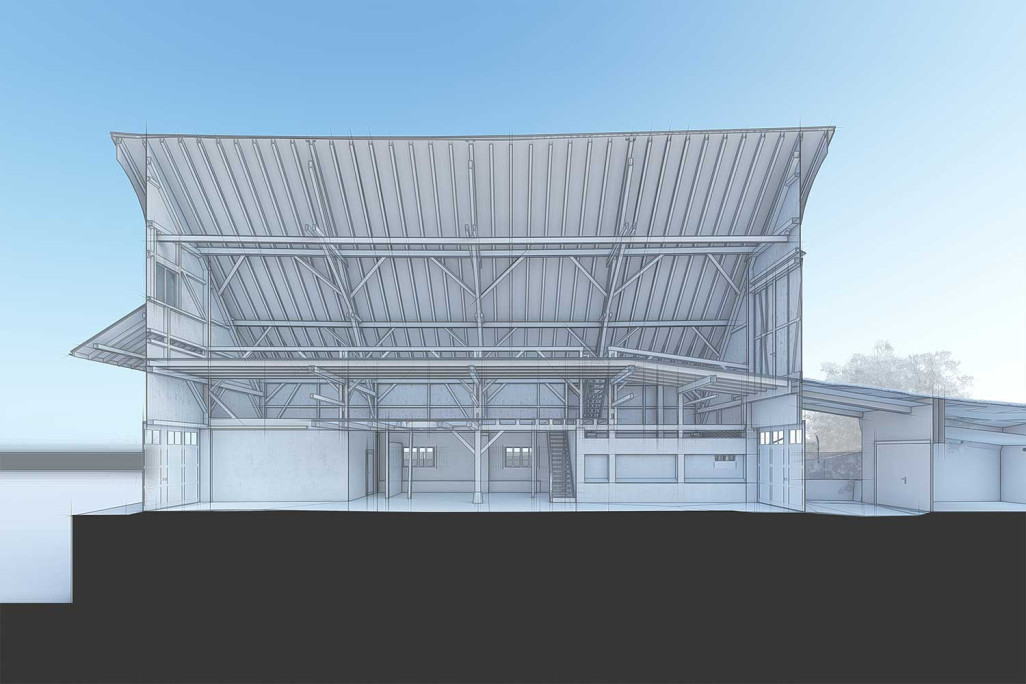 Grange, coupe 3D du bâtiment à partir d'un modèle 3D, HMQ AG