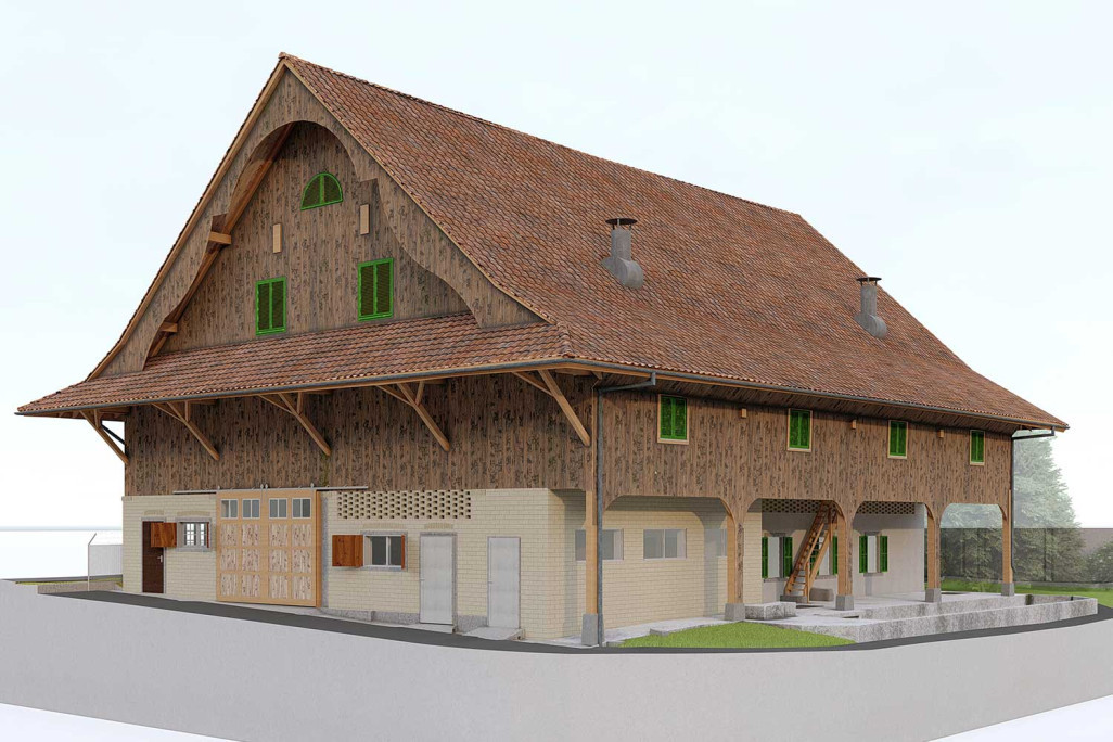 Grange, modèle 3D issu d'un relevé de bâtiment, HMQ AG