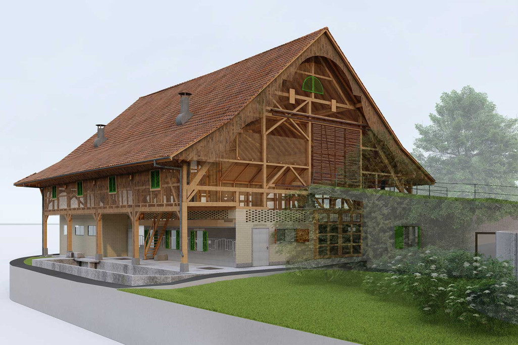 Grange, modélisation 3D à partir d'un relevé du bâtiment, HMQ AG