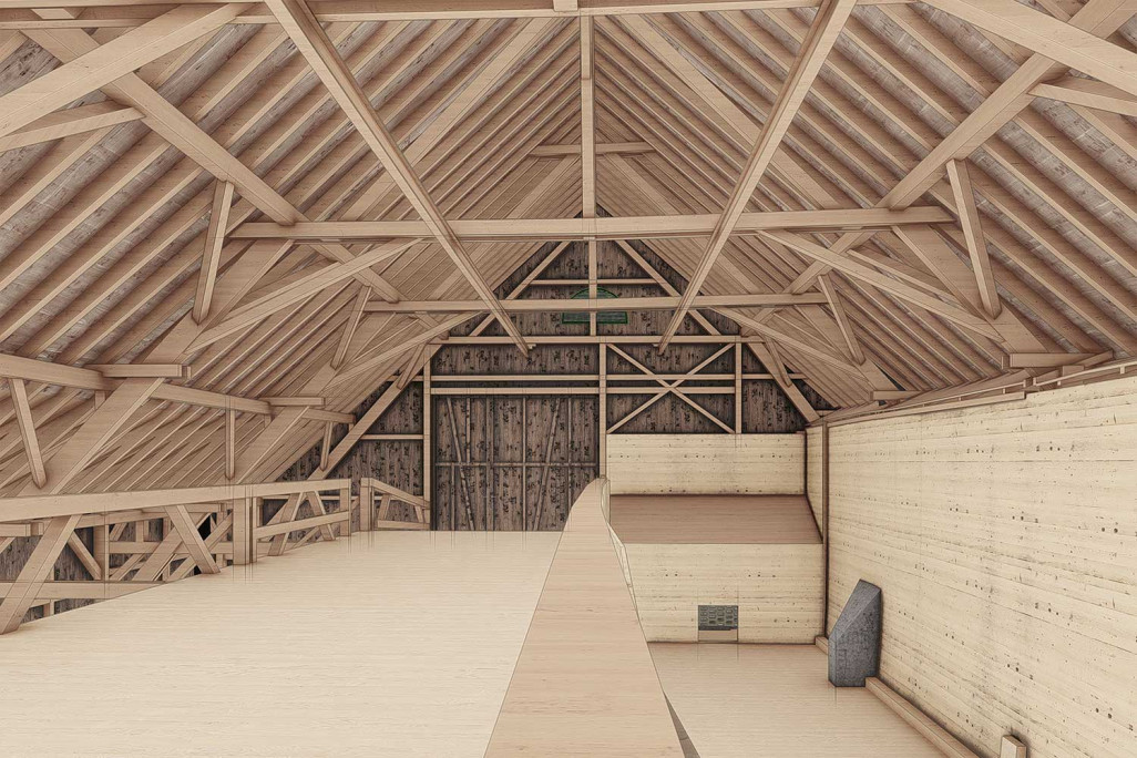 Grange, modélisation 3D de la structure porteuse à partir des mesures du bâtiment, HMQ AG