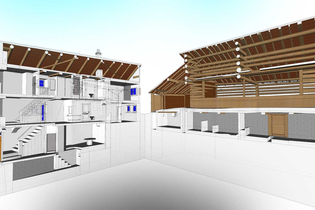 Modélisation 3D dans ArchiCAD, maison d'habitation avec étable dans les Grisons, HMQ AG