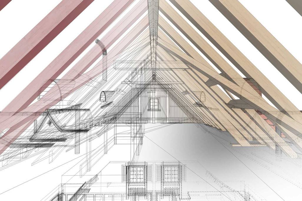 Combles en CAO 3D avec charpente, HMQ AG