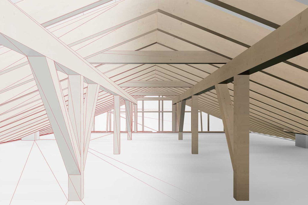 Modélisation 3D du grenier avec structure porteuse, HMQ AG