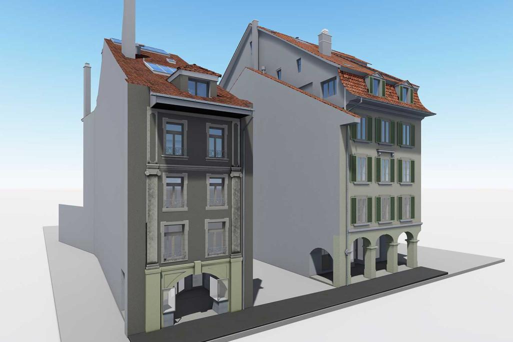Modèle 3D, immeuble commercial dans la vieille ville de Thoune, HMQ AG