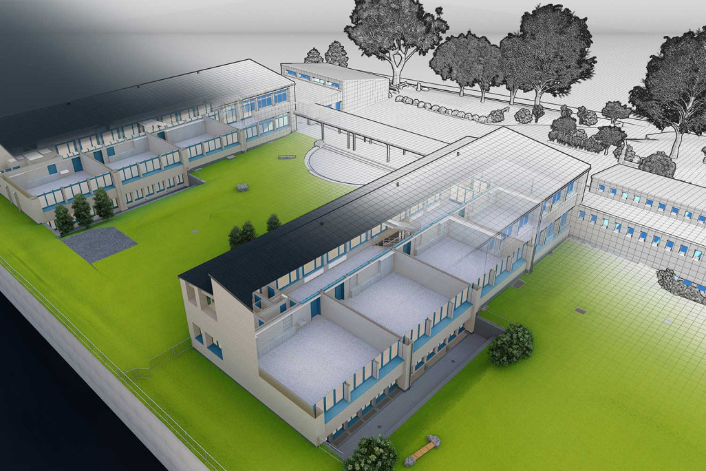 Modèle BIM 3D, complexe scolaire Erlen à Glaris GL, HMQ AG