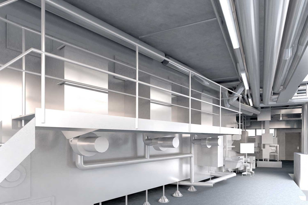 Modèle 3D d'une installation industrielle, HMQ AG