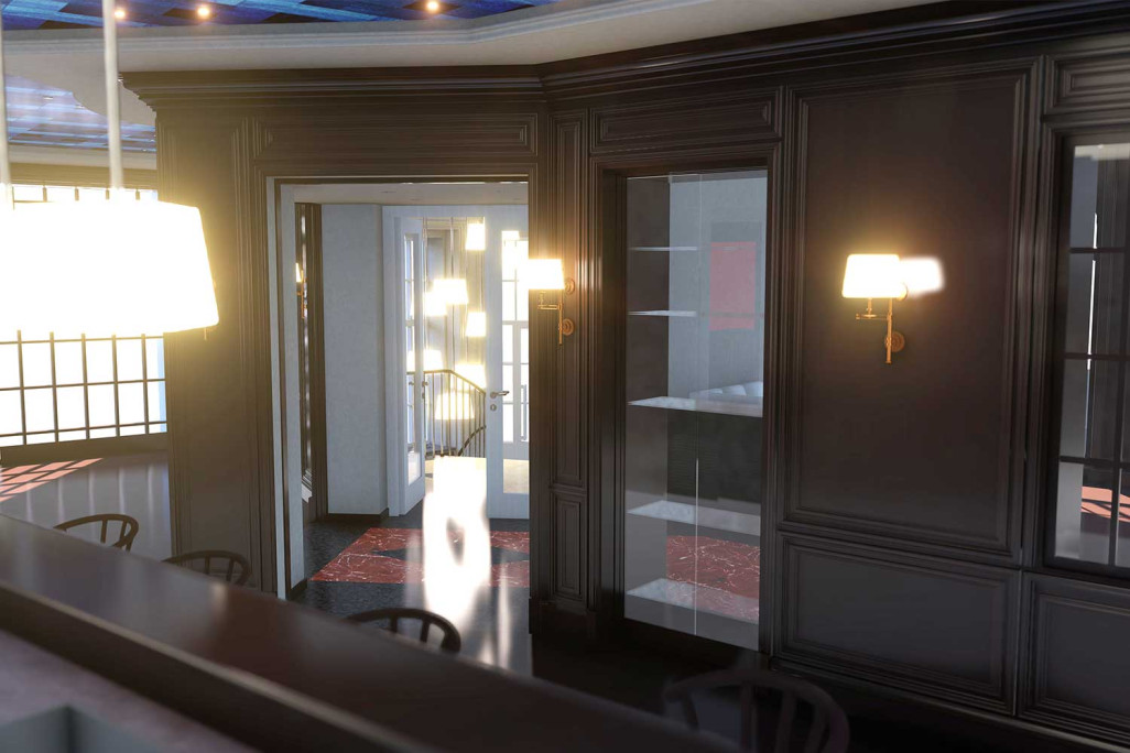 Modèle CAO 3D avec rendu des matériaux pour l'architecture d'intérieur, HMQ AG