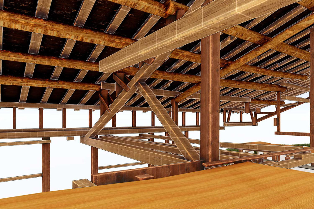 Modèle CAO 3D, étable avec toiture, relevé du bâtiment, HMQ AG