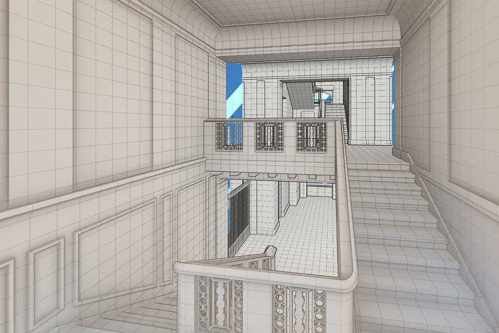 Modélisation 3D, cage d'escalier, HMQ AG