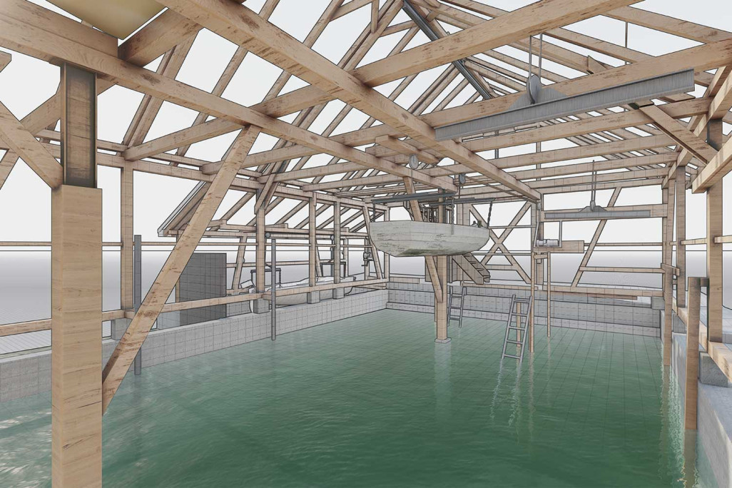 Oberägeri ZG, construction 3D d'un hangar à bateaux, HMQ AG
