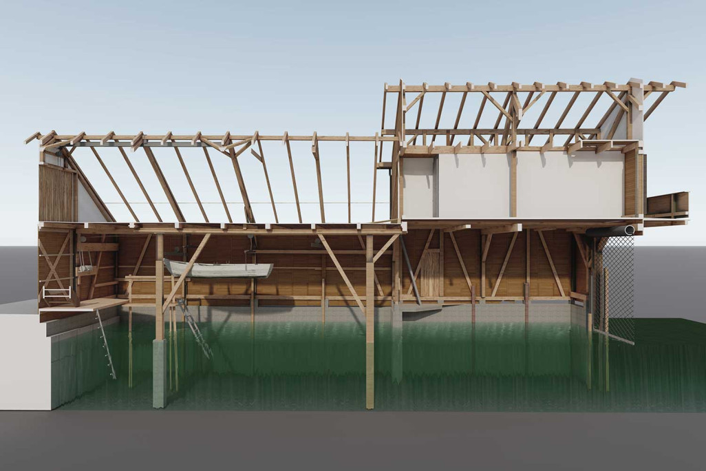 Oberägeri ZG, coupe 3D du hangar à bateaux, HMQ AG