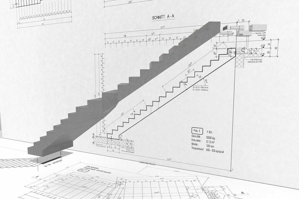 Escalier en 3D à partir d'un plan en 2D, HMQ AG