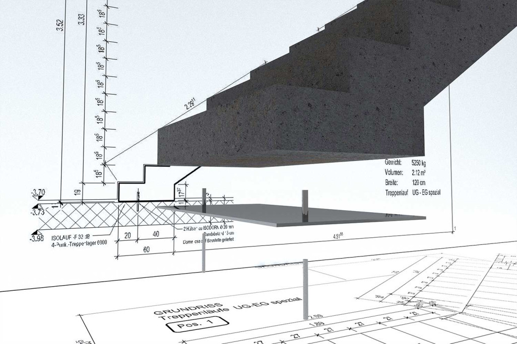 Élément d'escalier en 3D à partir d'un plan en 2D, HMQ AG