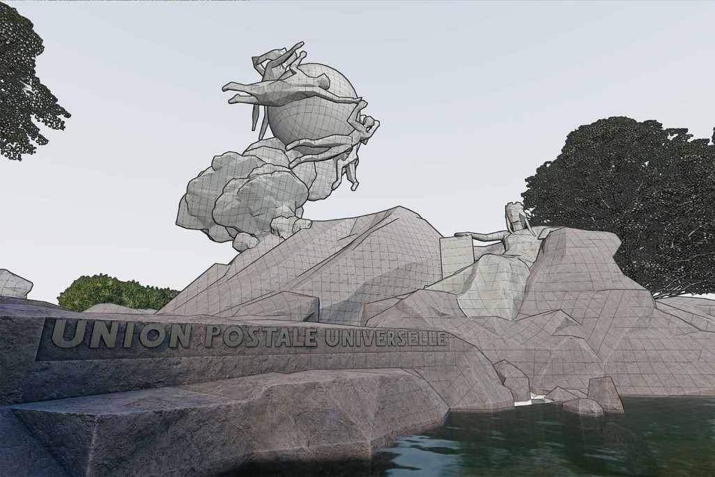 Modélisation 3D, monument postal mondial sur la Petite Schanze à Berne BE, HMQ AG