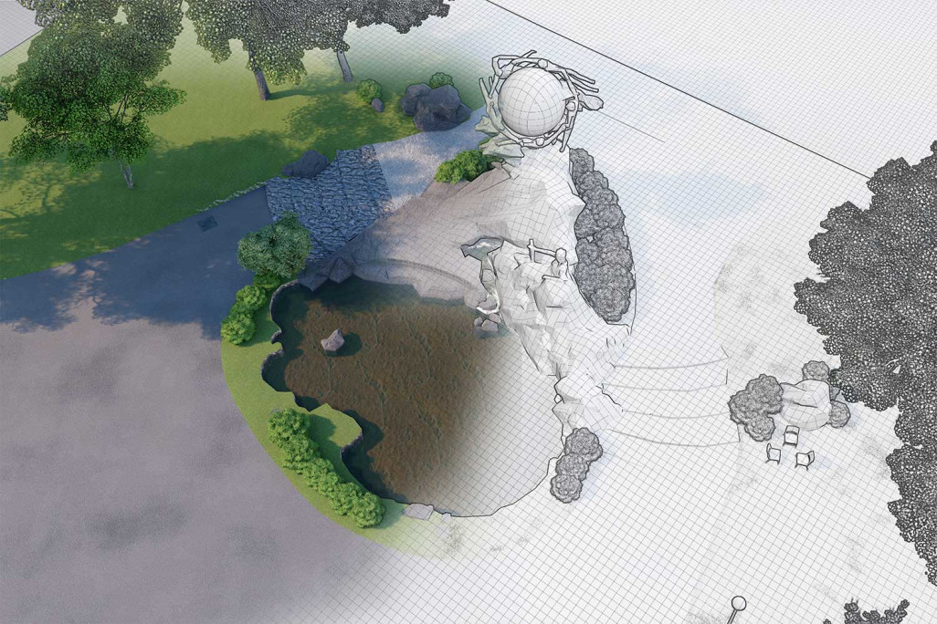 Modélisation 3D, Monument postal mondial sur la Petite Schanze à Berne BE, HMQ AG