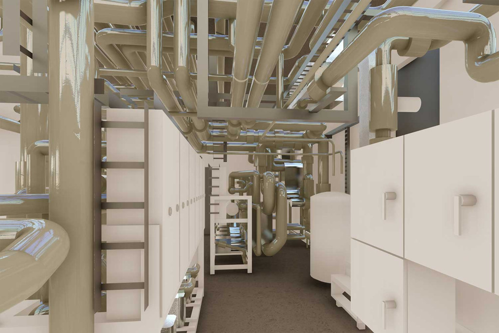 Modèle 3D, technique avec conduites, HMQ AG