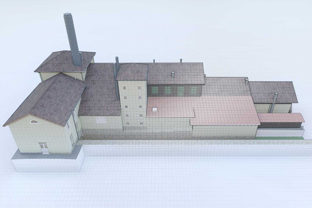 Bâtiment d'atelier, modèle 3D, HMQ AG