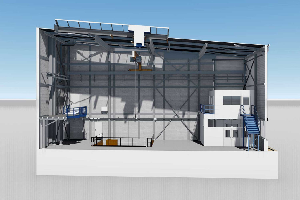 Hangar industriel à Winterthur, coupe 3D à partir d'un modèle 3D, HMQ AG