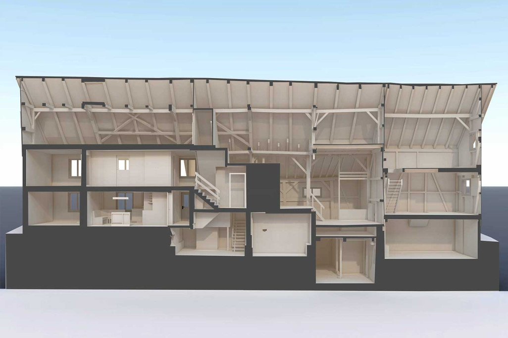 Coupe longitudinale en 3D issue d'une modélisation 3D, HMQ AG